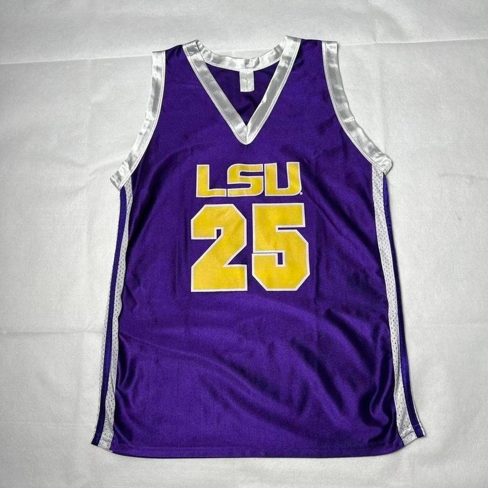 Purple and yellow LSU basketball jersey